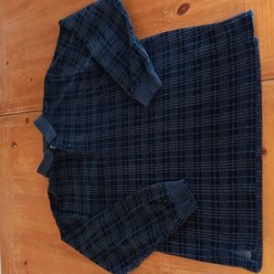 Men's Vintage Imprints Blue Plaid Velour 90s  Shirt Small